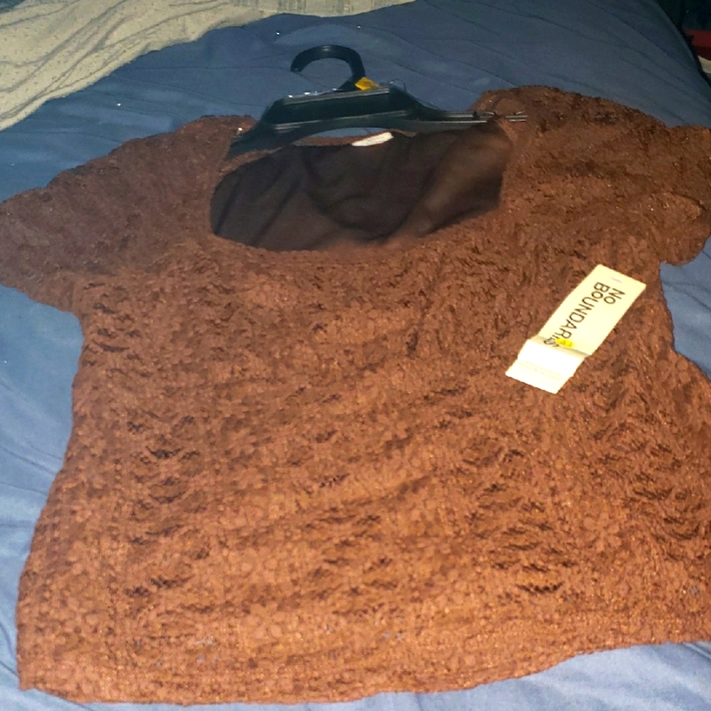 Brown Lace Short Sleeve Top